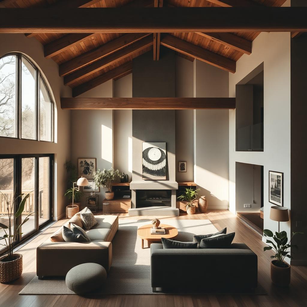 Warm renovated living room interior